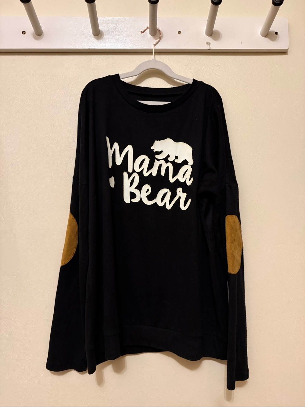 Mama Bear Black Pullover Sweatshirt with Tan Elbow Patches
